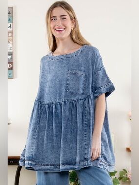 #147 Washed Indigo Denim Babydoll Tunic